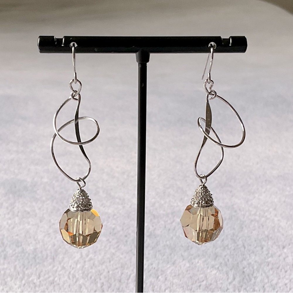 Handmade Crystal Silver Loop Dangle Earrings